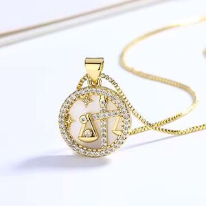 SALE 18k Stamped Gold Filled Libra Horoscope Iridescent Crystal Necklace
